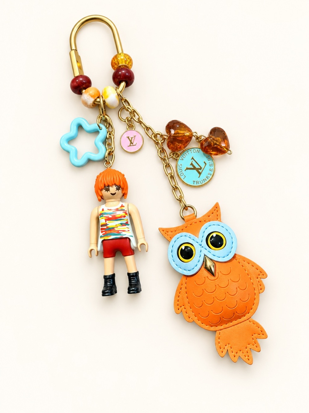 Louis Vuitton Kids Orange Owl Keychain Charm with Playmobil-Style Doll